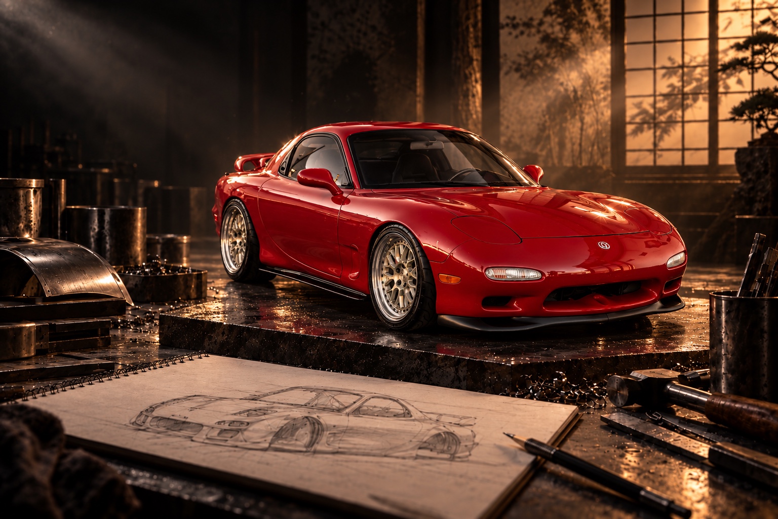 Red Mazda RX-7 FD reference vehicle